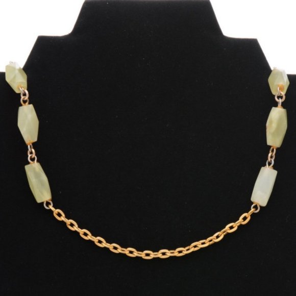 Long Green Serpentine Gem Necklace with silver chain - Picture 3 of 5